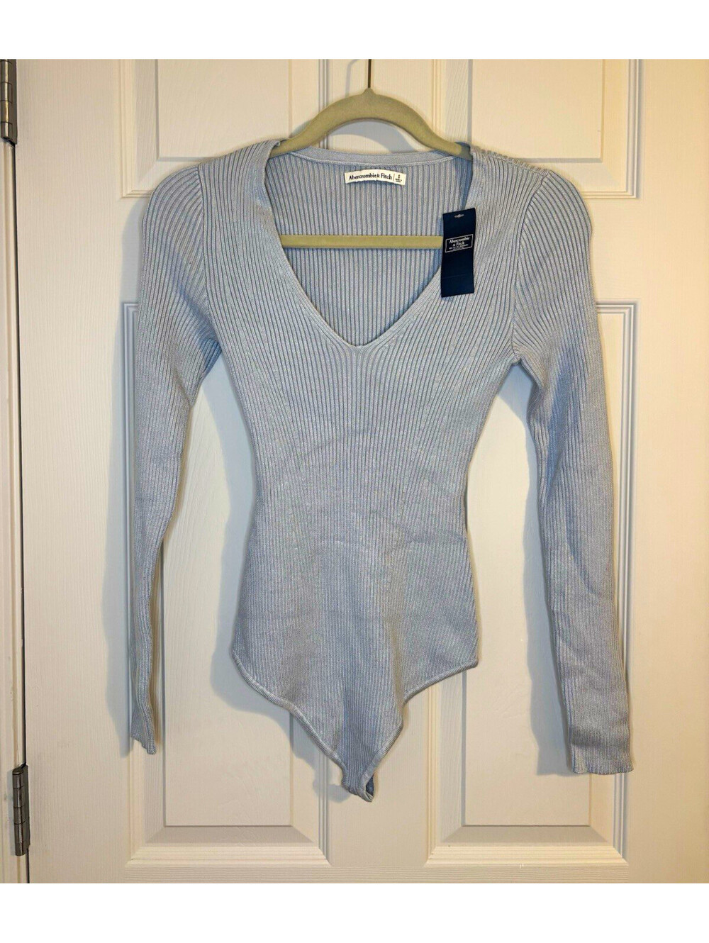 Abercrombie & Fitch Ribbed Knit Gray V-Neck Long Sleeve Bodysuit Womens S